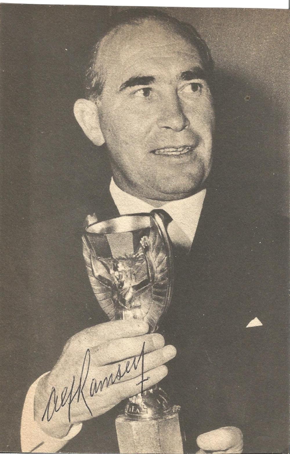 Sold at Auction: 1966 World Cup Winners Sir Alf Ramsey signed 6x4 b/w magazine photo pictured holding The Jules