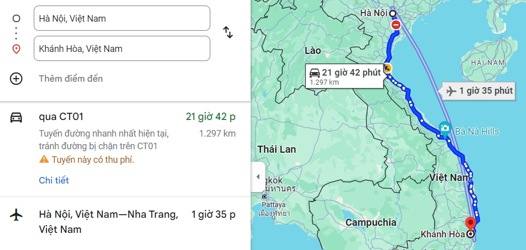 Từ Hà Nội đến Khánh Hòa bao nhiêu km